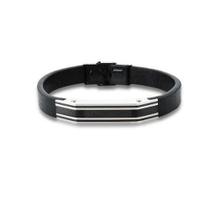 Pulseira Masculina Em Material sintético Preto E Placa Trabalhada Em Pulseira Masculina Em Material sintético Preto E Placa Trabalhada Em