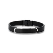 Pulseira Masculina Em material sintético Preto Placa Lisa Em Aço Preto