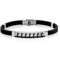 Pulseira Masculina Emborrachada Placa Trabalhada Em Aço E