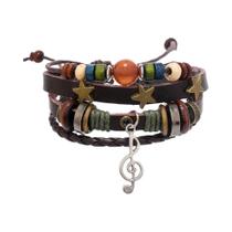 Pulseira Masculina Estilosa De Couro Trançado Com Contas, Joia Retrô De Liga Metálica, Bracelete