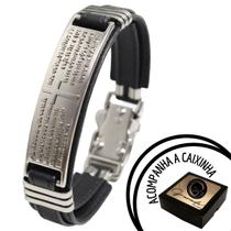 Pulseira Masculina Feminina Pai Nosso Crucifixo Couro Preto Pulseira Masculina Feminina Pai Nosso Crucifixo Couro Preto