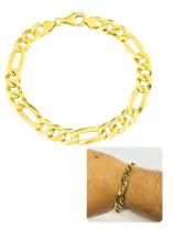 Pulseira Masculina Fígaro Grossa 10Mm Dourado 3X1 Aço Inox - Visujoias