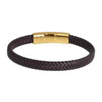 Pulseira masculina Geoffrey Beene de couro trançado 20,5 cm marrom Pulseira masculina Geoffrey Beene de couro trançado 20,5 cm marrom