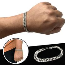 Pulseira Masculina Grossa Elos Duplos Aço Inoxidavel Prata