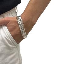 Pulseira Masculina Grossa Grumet Elo Duplo Prata Legítima