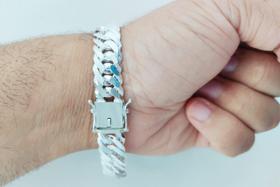 Pulseira Masculina Grumet 13mm Grossa Prata 925 Fecho Gaveta