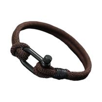 Pulseira Masculina Hiphop Com Fivela Destacável De Aço Inoxidável E Fio Duplo Náutico