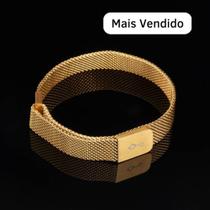 Pulseira masculina imã de aço dourado