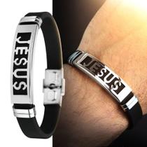 Pulseira masculina Jesus em aço Prata Borracha Resistente PMPN2 - Orizom