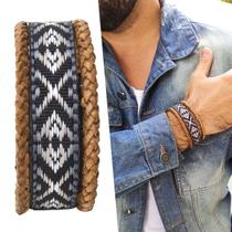 Pulseira Masculina Marrom Indígena Tribal Ajustável - GRANADO ACESSÓRIOS