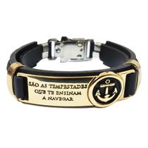 Pulseira Masculina material sintético com placa gravada em Aço