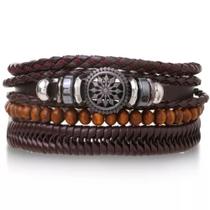 Pulseira masculina material sintético e inox com imã marrom