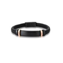 Pulseira Masculina material sintético Trançado E Placa Negra Em Aço Pulseira Masculina material sintético Trançado E Placa Negra Em Aço