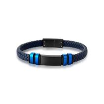 Pulseira Masculina Material sintético Trançado ul E Placa Em Aço Pulseira Masculina Material sintético Trançado ul E Placa Em Aço