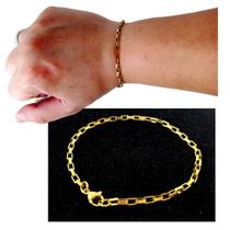 Pulseira Masculina Ouro 18k Banhada Tijolinho Aço 316l Gold