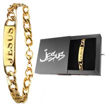 Pulseira Masculina Ouro Aço Banhada Jesus Cristo + Caixa catolica qualidade premium inoxidável presente religiosa Pulseira Masculina Ouro Aço Banhada Jesus Cristo + Caixa catolica qualidade premium inoxidável presente religiosa