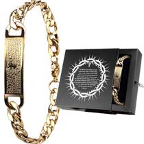 pulseira masculina ouro oração pai nosso aço banhada moda masculina dourada catolica qualidade premium casual inoxidavel