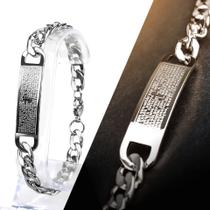 Pulseira masculina Pai nosso Prata Aço ajustavel PMPN6