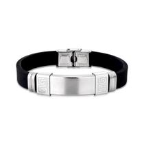Pulseira masculina passante retangular lisa com bordas arabesco