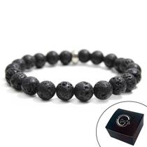 Pulseira Masculina Pedra Lava Vulcânica Fogo Força Vigor