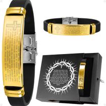 pulseira masculina placa aço ouro pai nosso banhada oração do pai nosso presente dourado qualidadde premium casual