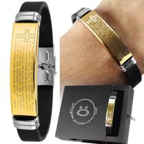 pulseira masculina placa pai nosso ouro aço casual dourado presente oração do pai nosso qualidadde premium social