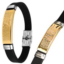 Pulseira Masculina Placa Pai Nosso Ouro Silicone religioso ajustavel social moda masculina dourado presente original Pulseira Masculina Placa Pai Nosso Ouro Silicone religioso ajustavel social moda masculina dourado presente original