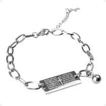 pulseira masculina prata aço inoxidável oração religião social religiosa presente casual qualidade premium