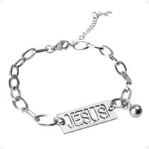 pulseira masculina prata aço inoxidável + pingente jesus religiosa oração social qualidadde premium