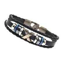 Pulseira Masculina Preta E Azul Com Fecho Moda Estilo