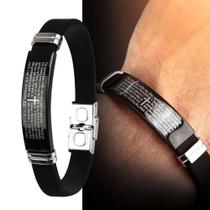 Pulseira masculina resistente Pai nosso Borracha ajustavel Preta PMPN9 - Orizom