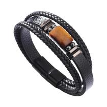 Pulseira Masculina Retrô De Couro Com Pedra Olho De Tigre E Fecho Magnético, Joia Estilo Europeu