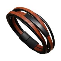 Pulseira Masculina Retrô De Couro Trançado Com Fecho Magnético De Liga Metálica, Bracelete Simples Pulseira Masculina Retrô De Couro Trançado Com Fecho Magnético De Liga Metálica, Bracelete Simples