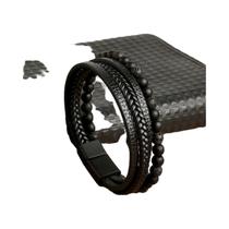 Pulseira Masculina Retrô De Couro Trançado Com Fivela Magnética De Liga Metálica Acessório De Moda