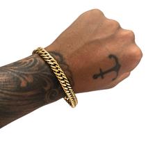 Pulseira Masculina Super Grossa 8mm Elos Duplos Banho Ouro