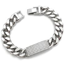 Pulseira Masculina Titan Placa Cravejada Zircônia Em Aço Ice