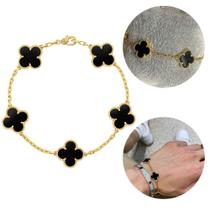 Pulseira masculina trevo 4 folhas dourada banhada a ouro 18k