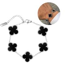 Pulseira masculina trevo prateada aço inoxidável ajustável no pulso