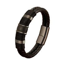 Pulseira Masculina Vintage De Couro Com Cordão, Bracelete Clássico De Aço Inoxidável Estilo Punk,
