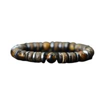 Pulseira Masculina Vintage Pedra De Madeira Natural Hematita Olho De Tigre Contas De Coco Pulsera