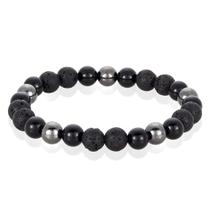 Pulseira Masculina West Coast Jewelry - Pedras de Lava, Ônix e Hematita