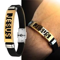 Pulseira Masculino aço inox dourado pingente jesus casual