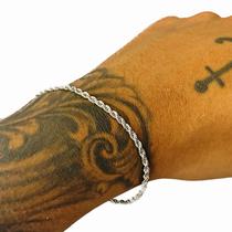 Pulseira Masculino Baiano Fina 3mm Aço Inox Legitimo