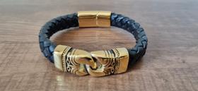 Pulseira Masculino Bracelete Couro Legítimo Aço Inoxidável