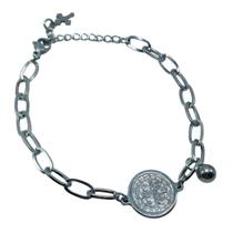 Pulseira Medalha de São Bento Aço Inox Prateado