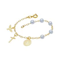 Pulseira Medalha de São Bento Espírito Santo Pérola Folheado a Ouro Pulseira Medalha de São Bento Espírito Santo Pérola Folheado a Ouro