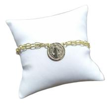 Pulseira Medalha De São Bento Folheada Ouro 18k Fecho Boia