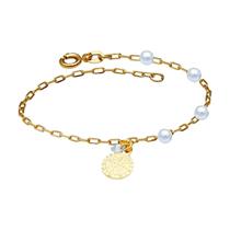 Pulseira Medalha de São Bento Folheado a Ouro Pérola e Zircônia