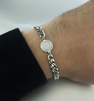 Pulseira Medalha de São Bento masculina aço inoxidável prata (à Prova D'Água) Pulseira Medalha de São Bento masculina aço inoxidável prata (à Prova D'Água)