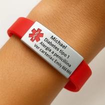 Pulseira Médica De Identificação Personalizada Escolha Cor: Cor:Vermelho